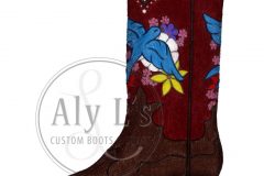 "Blue SwallowTail" Cowboy Boot with Yellow and Pink Flower Inlay with Blue Bird