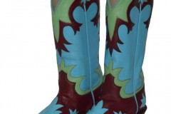 Bright blue, green, and burgundy women's cowboy boots