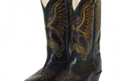 Black cowboy boots with bright contrasting yellow, orange and red Phoenix