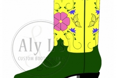 "McKenna Mitchell" Cowboy Boots With Green Leather Lowers and Yellow Uppers and Pink Flower Inlay