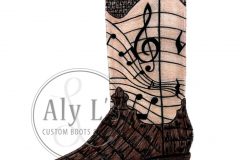 "Music Notes" Cowboy Boot Sketch with Alligator Exotic Leather Bottoms and Stitched Music Notes