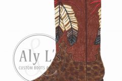 "Native Feather" cowboy Boot with Exotic Leather Bottoms and Stitched Two Feather Inlay