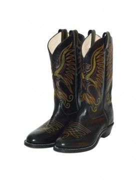 "Heart of the Phoenix" Black cowboy boots with bright contrasting yellow, orange and red Phoenix
