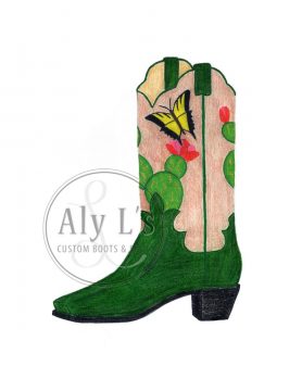 "Cactus Blossom" Women's Cowboy Boot with Butterfly and Flower Leather Inlays
