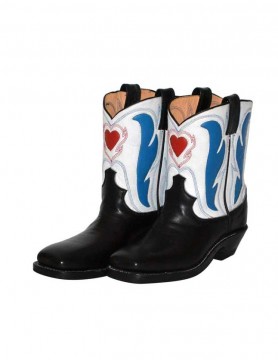 "Hearts" women's cowboy boot with blue inlays and red hearts