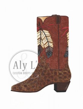 "Native Feather" cowboy Boot with Exotic Leather Bottoms and Stitched Two Feather Inlay