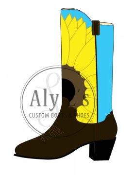 "Sunflower High Front Boot" Womens cowboy boot with yellow and blue