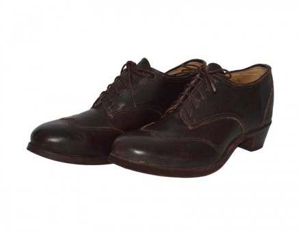 "Brown Wing Tip" Dark brown Gibson shoe with wing tip 1 1/2" heel